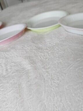 Vintage Pyrex 209 Milk Glass Pie Pans Set of 4 (3 Pink Flamingo, 1 Green) 8.5"